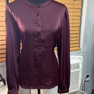 CeCe Rich Burgundy Button-Down Blouse